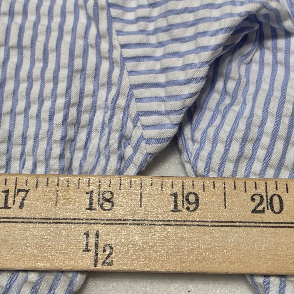 Vermont Country Store Robe Womens Medium Blue Seersucker Cotton Striped Belted - Picture 6 of 8
